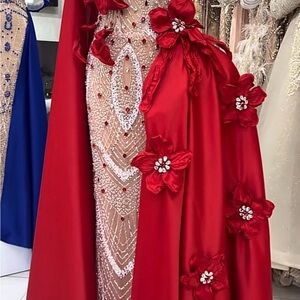 Elegant Red Floral Gown with Beaded Details